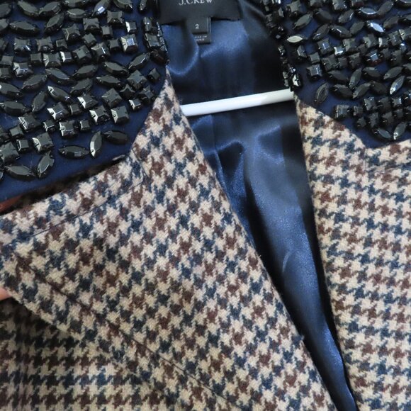 J.Crew Collection Beaded Collar Houndstooth Coat Size 2 - Picture 11 of 12